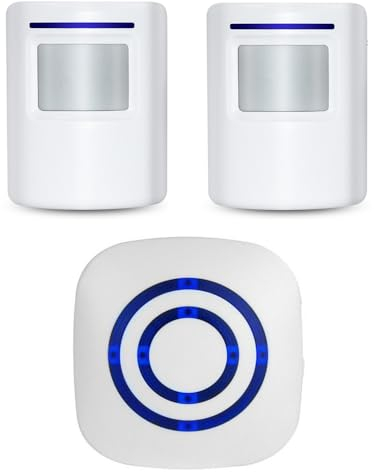 Wireless Home Security Driveway Alarm, Enegg Entry Alert, Visitor Door Bell Chime with 1 Plug-in Receiver and 2 PIR Motion Sensor Detector Alert System, Quality Sound and LED, 38 Melodies