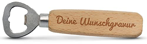 GRAVURZEILE personalisierter Flaschenöffner aus Holz mit Gravur - Personalisiert mit Name oder Text - Stabiler Griff - Geeignet für Bierflaschen als traditioneller Bieröffner - Geschenke für Männer