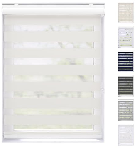 EFIXS Doppelrollo mit Kassette Montage Wand/Decke mit Bohren Breiten: 40-220, Höhe: bis 240 Hier: BxH (115 x 175) cm (Schneeweiss) Premium Duorollo, oder ohne Bohren mit Klemmhalter am PVC-Fenster