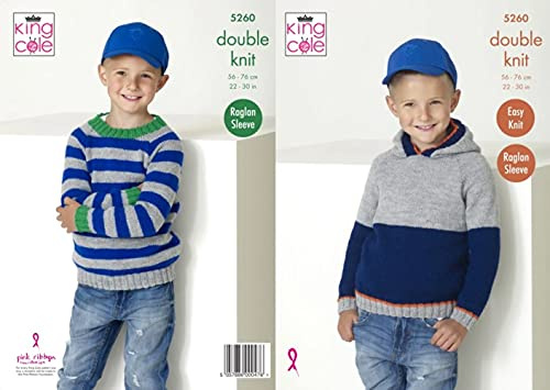 King Cole Big Value DK Knitting Pattern 5260 - Easy Sweaters, Hoodies Pattern - 22-30 Inches