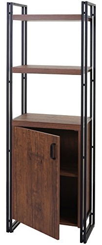 Mendler Bücherregal HWC-A27, Regal Standregal Wohnregal, Staufach mit Tür 165x55cm 3D-Struktur Wildeiche-Optik