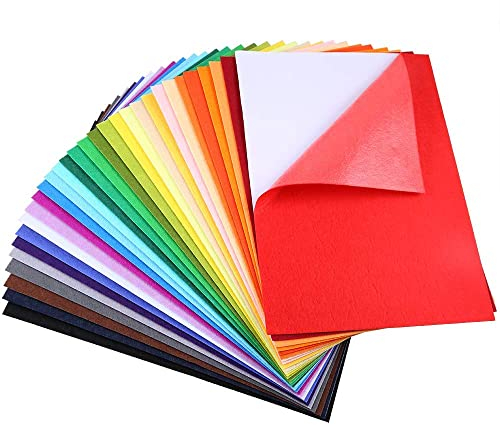 Caydo 30 pezzi 30 colori Fogli di feltro adesivo Fogli di tessuto adesivo, 21 cm x 30 cm (formato A4), autoadesivi, multiuso per arte e artigianato