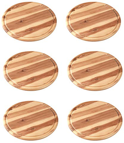 FACKELMANN Vesperbrett AKAZIE, Küchenbrett aus Natur-Holz mit Saftrille, Frühstücksbrettchen (Farbe: Braun) (6 Stück Fleischteller)