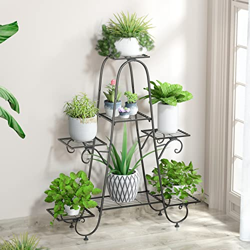 Unho Scaffale Porta Piante in Metallo, portavasi ferro battuto interno scaffale portafiori in ferro 7 Ripiani grasse espositore per fiori Scaffale per Fiori da Esterno Soggiorno Balcone 66x22x102cm