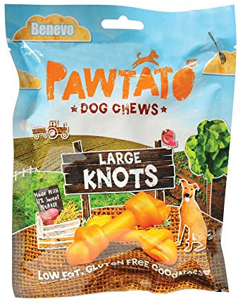 Pawtato Large Vegan Dog Chews Knots 180g – Natural Rawhide-Free Dog Treats Made with Sweet Potato & Rice, Plant-Based, Low Fat & Hypoallergenic