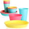 com-four® 18-teiliges Becher, Schale, Teller Picknick und Grill-Zubehör in Regenbogen-Farben, Campinggeschirr, Reisegeschirr, platzsparend und hygienisch für 6 Personen (Geschirr - 18 Teile)