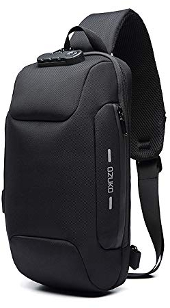 OZUKO Herren Diebstahlsichere Brusttasche Umhängetasche, Anti-Diebstahl-Sling-Schulter-Umhängetasche Rucksack Wasserdichte Schultertasche mit USB-Ladeanschluss (Schwarz)