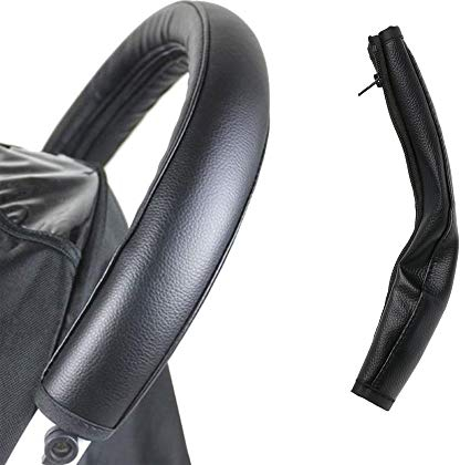 Leder Kinderwagen Griff mit Reißverschluss Kinderwagen Armlehne PU Kinderwagen Griff Abdeckung,Kinderwagen Kinderwagen Armlehne Schutzhülle Staubdicht Lederbezug Schwarz