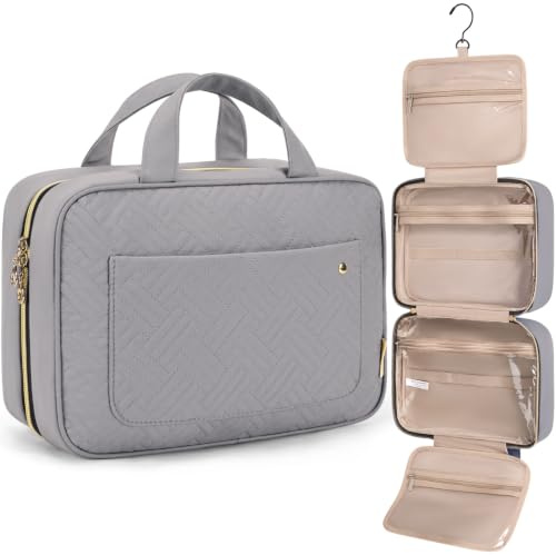 BAGSMART kulturtasche Damen, Kulturbeutel zum Aufhängen, wasserdicht(M) | 28x76cm ausgerollt, 3-5 Tage, 4 Fächer, elastische Bänder, 360° Haken, Doppel-RV, Polyester, Reise & Zuhause, Geschenk