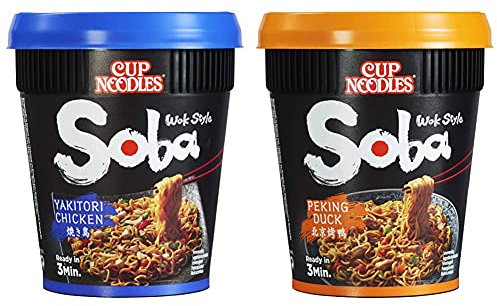 Nissin Cup Noodles Soba Cup – Yakitori Chicken, 8er Pack, Wok Style Instant-Nudeln japanischer Art (8 x 89 g) & Nissin Cup Noodles Soba Cup – Peking Duck, 8er Pack (8 x 87 g)