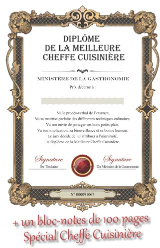Diplôme de la Meilleure Cheffe Cuisinière: Bloc-Notes Spécial pour la Cuisinière - Idée cadeau