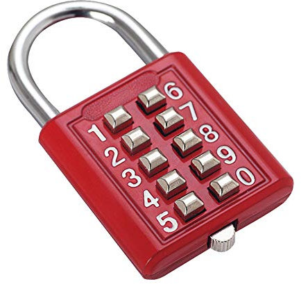 Lucchetto con combinazione a pulsante a 10 cifre, 1 pezzo, meccanismo di bloccaggio a 5 cifre, digitale, antifurto, senza chiave, per armadietti, cassetti, bagagli, ecc.