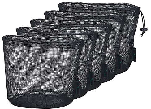 Boundless Voyage 5-teilige Nylon-Netztasche Robuste Kordelzug-Netzbeutel Reisestoff Sack Mesh Storage Ditty-Tasche für Kosmetik-Duschgels Pot Tennis Golfball Outdoor-Tools (BVP04)