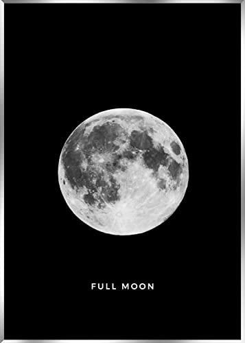 STYLER Gerahmtes Bild Full Moon 50 x 70 cm I Artbox I Mond Vollmond Weltraum Silberner Rahmen I Wandbild Wohnzimmer Schlafzimmer I Wanddeko Home Kunstdruck I Bild mit Rahmen