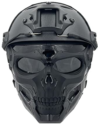 PJ Taktik Schutz Helm und Totenkopf Masken-Set, mit Verstellbarer Vollgesichts-Schutz Maske Fast Helm, Geeignet für Paintball-Schießen, CS-Spiele, Kostümpartys