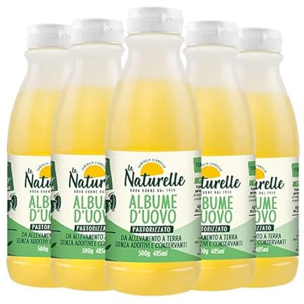 Le Naturelle 6 bouteilles de blanc d'oeuf 500 g (485 ml). 51 g de protéines par bouteille. De poules élevées à la terre. Il est conservé à température ambiante