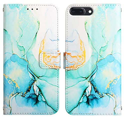 LEMAXELERS iPhone 6S Plus/iPhone 6 Plus Hülle,iPhone 6S Plus Handyhülle Glitzer Marmor für Mädchen Flip Case PU Leder Cover Magnet Schutzhülle Handytasche für iPhone 6S Plus,YB2 Marble Green