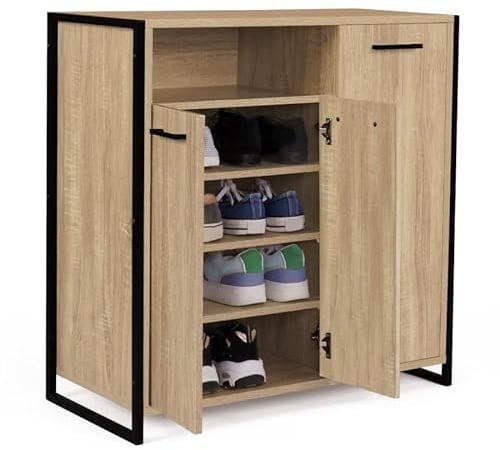 IDMarket LUIS - Zapatero 18 pares de 3 puertas con nicho de diseño industrial