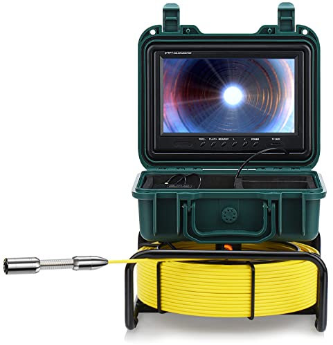 SYANSPAN Borescope Kamera für Rohrabfluss, Sanspan 1080P HD 7 Zoll Bildschirm, wasserdicht, IP68 Bohrung, Schlangenkamera mit 12 LED-Lichtern (50 m)