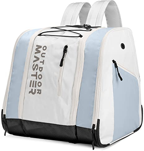 OutdoorMaster 38L Skischuhtasche, Snowboardstiefel-Rucksack für die Luftreise mit wasserdichtem Boden für Skihelm, Skibrille und Handschuhe - Weiß