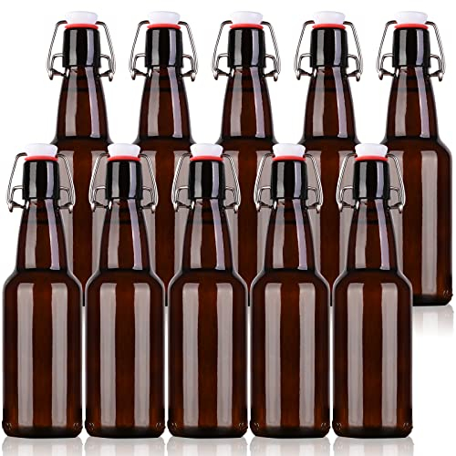 Amber Beer Bottles with Flip Caps, 12 Oz 9 Pack Glass Bottle with Swinging Top for Airtight Lids, Home Brewing and Fermentation Kombucha, Vanilla Extract, Beer, Beverage, Water, Kefir