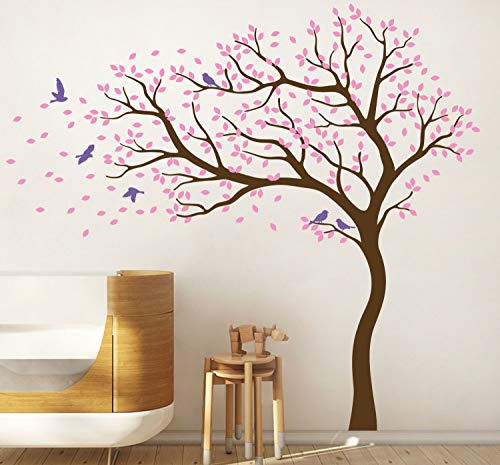 Decalcomanie murali albero grande asilo nido adesivi con uccelli albero nel vento stupefacente murale vinile decorazione murale 98 (Rami a sinistra, Marrone; Rosa tenue; Lavanda)