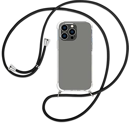 mtb more energy® Handykette kompatibel mit iPhone 14 Pro Max - schwarz - Smartphone Hülle zum Umhängen - Anti Shock Full TPU Case