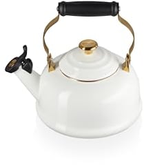 Le Creuset Enamel on Steel Whistling Kettle with Gold Finishes, 1.7 qt., White