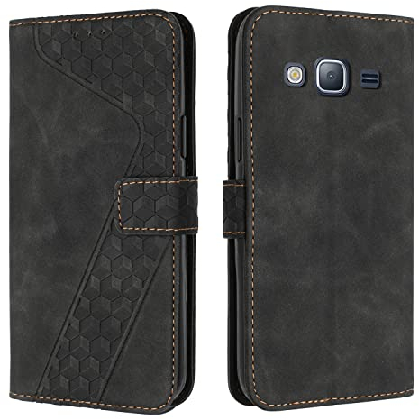OKZone Kompatibel mit Samsung Galaxy J310/J3 2016/J3 Hülle, PU Leder Tasche Wallet Schutzhülle Flip Cover Flip Cover Klappbar Stoßfeste Brieftasche Etui mit Magnet Kartenfach TPU Lederhülle (Schwarz)