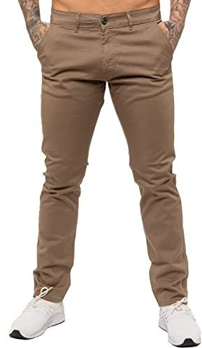 989Zé ENZO mäns Skinny Slim Fit Chinos stretchbyxor byxor, BEIgE, 34W x 34L