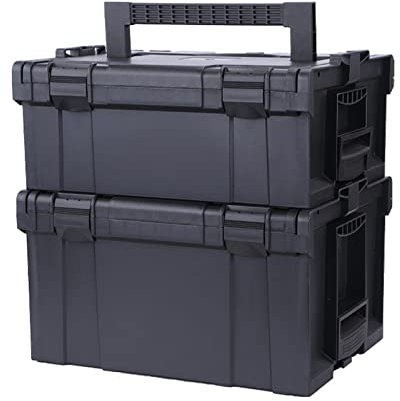Werkzeugkoffer Tragbarer Werkzeugkasten-Organizer, stapelbarer Kunststoff-Werkzeugkasten, multifunktionaler Werkzeugkoffer-Organizer for Outdoor-Camping, Schwarz Werkzeugkästen ( Size : Medium+Large )