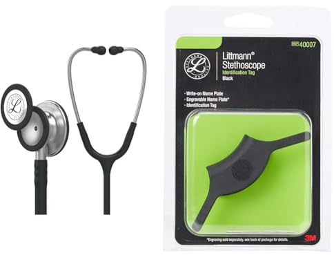 3M Littmann Classic III Stethoskop zur Überwachung, 5620, schwarzer Schlauch, 69 cm & Stethoskop-Namensschild, 40007, Schwarz