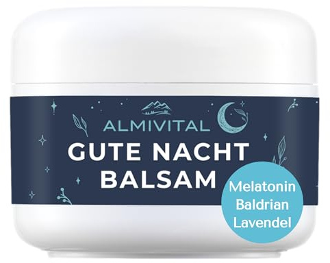 ALMIVITAL Gute Nacht Balsam mit Melatonin, Baldrian & Lavendöl – Natürliche Schlafhilfe - Einschlafhilfe für Erwachsene bei Stress, Unruhe, Jetlag und hormonellen Veränderungen – 100ml