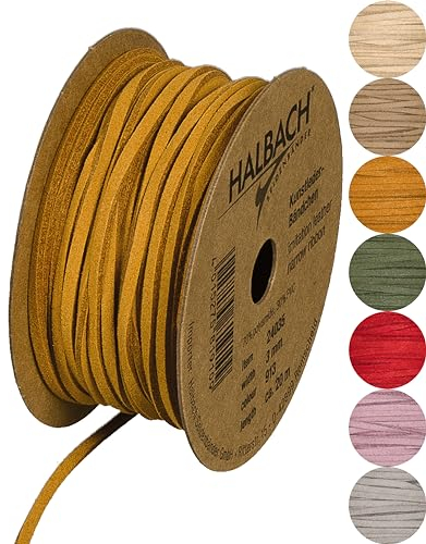 Halbach Seidenbänder veganes Lederband | Breite 3mm Länge 20m | Kunst Lederschnur zur Herstellung von Armbändern | 100% veganes Lederimitat Band für DIY Handwerk, Farbe: Honig