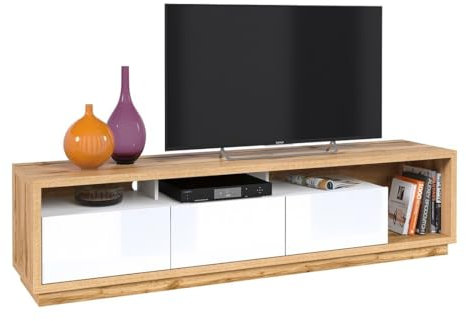 PRICE FACTORY just for you Meuble TV XL 200cm Collection Clara. Couleur chêne et Blanc Brillant.