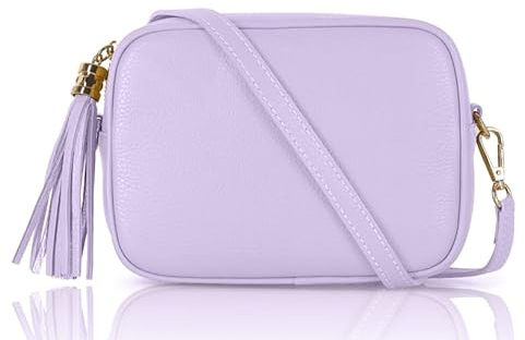 Montte Di Jinne - 100% Made in Italy - Soft Leather Women's Cross Body Shoulder Bag with Tassel key Ring (LILAC)