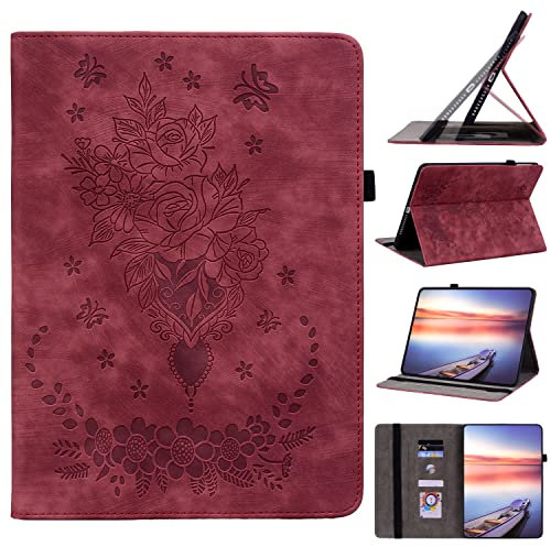 Case for Lenovo Tab M8 4th Generation Cover, TB-300FU, Lenovo M8 4th Tablet Case 8 Inch for Women with Pencil Holder Shockproof Sturdy Flower Embossed Stand Cover Red