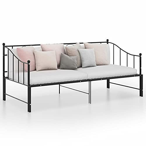 Homgoday Ausziehsofa Bettgestell Ausziehbett Sofabett Tagesbett Schlafsofa Gästebett Metallbett Funktionsbett Bettsofa Schlafsofa für Gästezimmer Wohnzimmer Schwarz Metall 90x200 cm