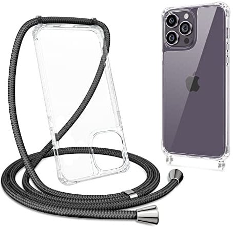 ZTOFERA Crossbody Lanyard Case for iPhone 15 Pro, Ultra Clear Hard Back with Soft Bumper Protective Phone Case with Strap Adjustable Neck Cord Necklace Shockproof Cover for iPhone 15 Pro, Black