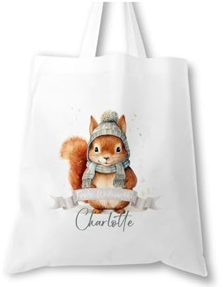 timalo® Große Einkaufstasche Stoffbeutel personalisiert mit Namen Geschenk Weihnachten für Kinder. Männer und Frauen | Eichhörnchen-1