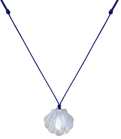 LES POULETTES BIJOUX - Collier Lien Coquille St Jacques en Nacre - Bleu Navy