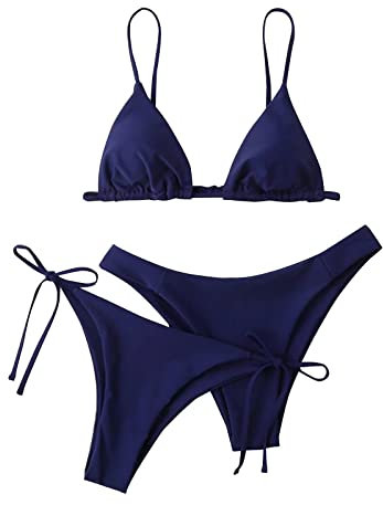 Bikini Brazilian Style Zweiteiler Damen Sommer Mädchen Bikini-Sets Push Up Curvy Perioden Sexy Bademode mit String Tanga Badeanzüge Beachwear Bandeau Top Badehose (Marine,S)