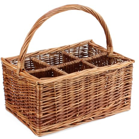 Gadsby 6 Bottle Double Steamed Wicker Bottle Carrier Picnic Bottle Basket