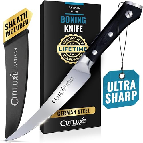 Cutluxe Curved Boning Knife – 6 Boning Knife for Meat Cutting, Filleting – High Carbon German Steel, Full Tang & Ergonomic Handle Design – Artisan Series