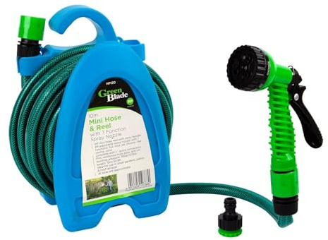 ADEPTNA 10m Lightweight Garden Hose Reel Compact Hose Pipe Reel Set with 7 Adjustable Spray Gun Nozzles