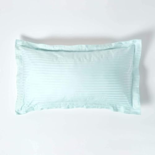 HOMESCAPES Blue Pure Egyptian Cotton King Size Oxford Pillowcase 330 TC 500 Thread Count Percale Equivalent Satin Stripe Pillow Case Pack of 2