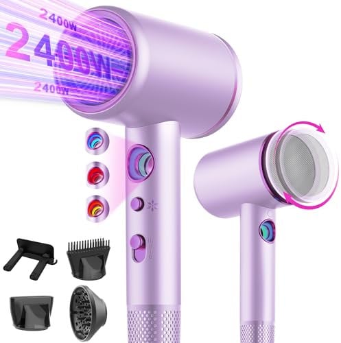 Tisoutec Secador de pelo profesional de iones con motor AC 2400 W, difusor de pelo 4 en 1, botón caliente/frío, 3 niveles de calor, 3 niveles de velocidad, incluye