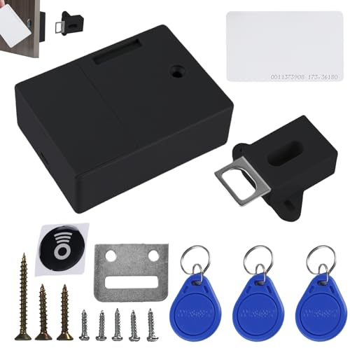 LEKEFETO Batterie IC-Kartensensor Schrankschloss: Intelligentes SmartLock, Schubladenschloss, Versteckte Schlösser für Schrank, ohne perforiertes Loch, Schwarz - Batterien Nicht Enthalten