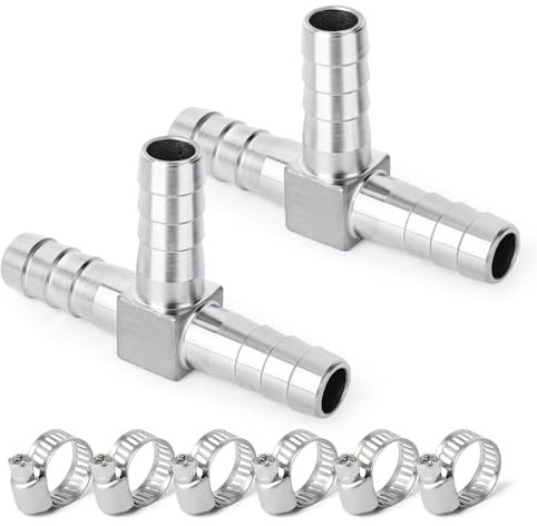 ERGAOBOY 2 Pièces de 16 mm en acier inoxydable, embout de tuyau en T, 3 voies en forme de T, raccord de tuyau SUS 304 avec 6 Pièces de serrage