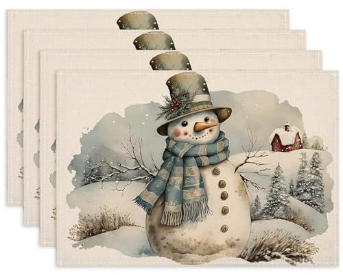 Bseical 4er Set Platzsets Weihnachten, 30x45cm Weihnachtsplatzsets, Tischsets Weihnachten Abwaschbar, Leinen Weihnachts Platzsets FüR KüChe Party Deko (C)